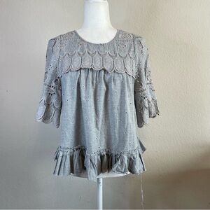 Sea Gray Boho Peasant Blouse Top SIZE 6